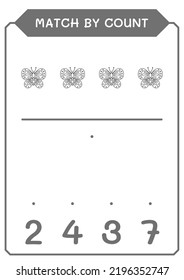 Coincidencia por número de mariposa, juego para niños. Ilustración del vector, hoja de cálculo imprimible