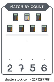 Coincidencia por número de Calculadora, juego para niños. Ilustración del vector, hoja de cálculo imprimible