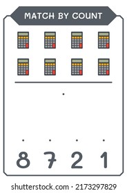 Coincidencia por número de Calculadora, juego para niños. Ilustración del vector, hoja de cálculo imprimible