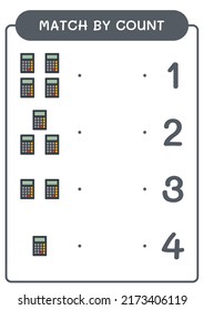 Match nach Zähler des Calculator, Spiel für Kinder. Vektorgrafik, druckbares Arbeitsblatt