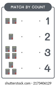 Match nach Zähler des Calculator, Spiel für Kinder. Vektorgrafik, druckbares Arbeitsblatt