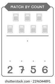 Coincidencia por número de Calculadora, juego para niños. Ilustración del vector, hoja de cálculo imprimible
