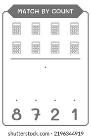Match nach Zähler des Calculator, Spiel für Kinder. Vektorgrafik, druckbares Arbeitsblatt