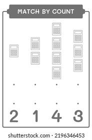Coincidencia por número de Calculadora, juego para niños. Ilustración del vector, hoja de cálculo imprimible