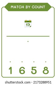 Coincidencia por número de Calender, juego para niños. Ilustración del vector, hoja de cálculo imprimible
