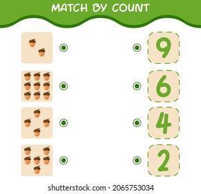 Match by count of cartoon acorn. Match and count game. Educational game for pre shool years kids and toddlers