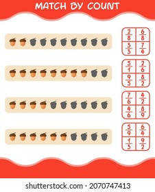 Match by count of cartoon acorn. Match and count game. Educational game for pre shool years kids and toddlers