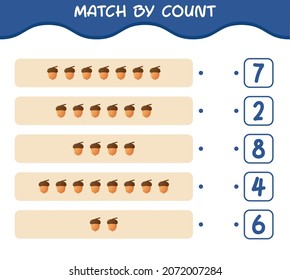 Match by count of cartoon acorn. Match and count game. Educational game for pre shool years kids and toddlers