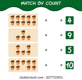 Match by count of cartoon acorn. Match and count game. Educational game for pre shool years kids and toddlers