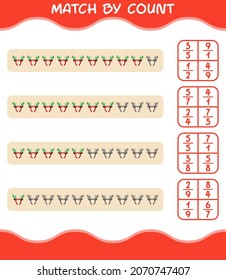 Match by count of cartoon antlers headband. Match and count game. Educational game for pre shool years kids and toddlers