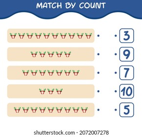 Match by count of cartoon antlers headband. Match and count game. Educational game for pre shool years kids and toddlers