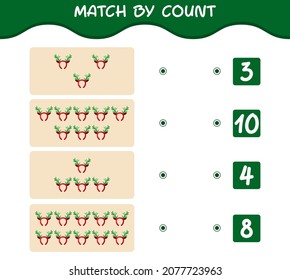 Match by count of cartoon antlers headband. Match and count game. Educational game for pre shool years kids and toddlers