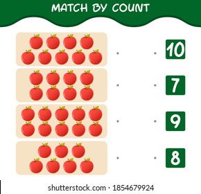 Match by count of cartoon apples. Match and count game. Educational game for pre shool years kids and toddlers