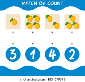 Match by count of cartoon apricots. Match and count game. Educational game for pre shool years kids and toddlers