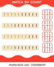Match by count of cartoon asparagus. Match and count game. Educational game for pre shool years kids and toddlers