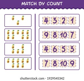 Match by count of cartoon avocado. Match and count game. Educational game for pre shool years kids and toddlers