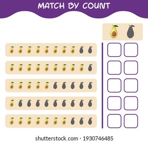 Match by count of cartoon avocado. Match and count game. Educational game for pre shool years kids and toddlers