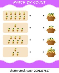Match by count of cartoon avocado. Match and count game. Educational game for pre shool years kids and toddlers