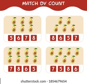 Match by count of cartoon avocados. Match and count game. Educational game for pre shool years kids and toddlers