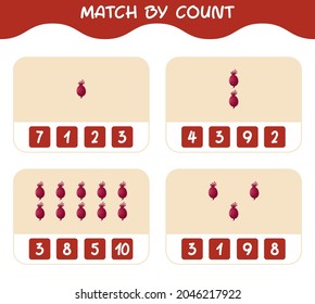 Match by count of cartoon beet. Match and count game. Educational game for pre shool years kids and toddlers