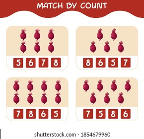 Match by count of cartoon beetroots. Match and count game. Educational game for pre shool years kids and toddlers