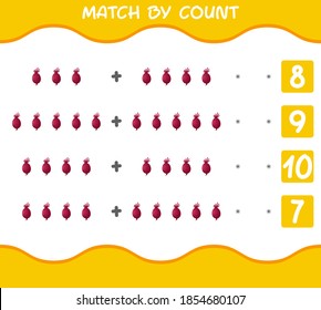 Match by count of cartoon beetroots. Match and count game. Educational game for pre shool years kids and toddlers