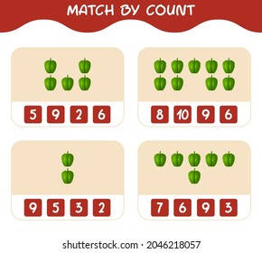 Match by count of cartoon bell pepper. Match and count game. Educational game for pre shool years kids and toddlers