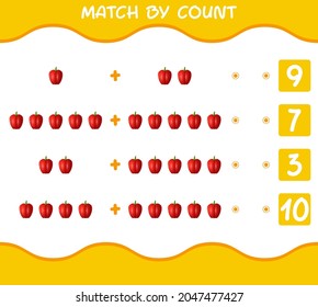 Match by count of cartoon bell pepper. Match and count game. Educational game for pre shool years kids and toddlers
