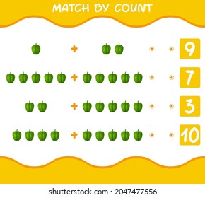Match by count of cartoon bell pepper. Match and count game. Educational game for pre shool years kids and toddlers