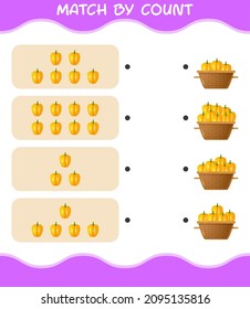 Match by count of cartoon bell pepper. Match and count game. Educational game for pre shool years kids and toddlers