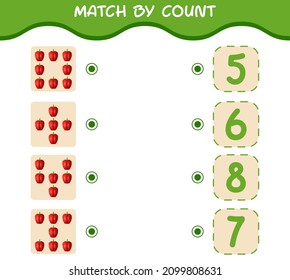 Match by count of cartoon bell pepper. Match and count game. Educational game for pre shool years kids and toddlers