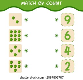 Match by count of cartoon bell pepper. Match and count game. Educational game for pre shool years kids and toddlers