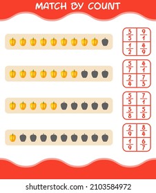Match by count of cartoon bell pepper. Match and count game. Educational game for pre shool years kids and toddlers
