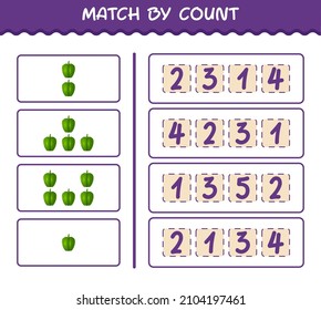 Match by count of cartoon bell pepper. Match and count game. Educational game for pre shool years kids and toddlers