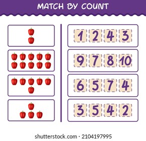 Match by count of cartoon bell pepper. Match and count game. Educational game for pre shool years kids and toddlers