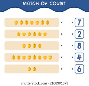 Match by count of cartoon bell pepper. Match and count game. Educational game for pre shool years kids and toddlers