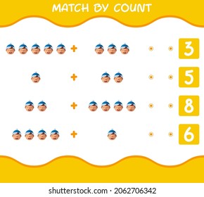 Match by count of cartoon boys. Match and count game. Educational game for pre shool years kids and toddlers