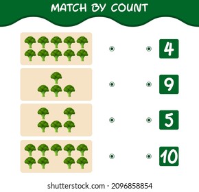 Match by count of cartoon broccoli. Match and count game. Educational game for pre shool years kids and toddlers