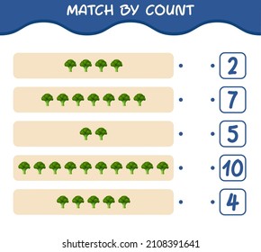 Coincidir por el número de brocoli de dibujos animados. Juego y cuenta. Juego educativo para niños y niños en edad preescolar