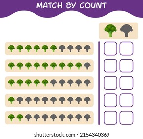 Match by count of cartoon broccoli. Match and count game. Educational game for pre shool years kids and toddlers