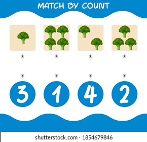 Match by count of cartoon broccolis. Match and count game. Educational game for pre shool years kids and toddlers