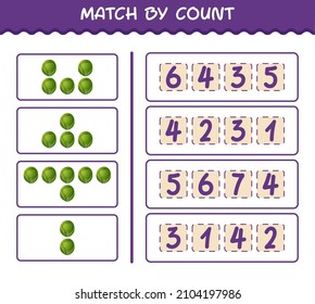 Match by count of cartoon brussels sprout. Match and count game. Educational game for pre shool years kids and toddlers