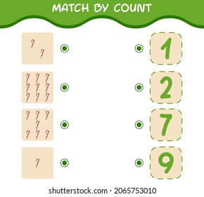 Match by count of cartoon candy cane. Match and count game. Educational game for pre shool years kids and toddlers