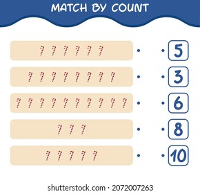 Match by count of cartoon candy cane. Match and count game. Educational game for pre shool years kids and toddlers