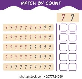 Match nach Anzahl der Cartoon Süßigkeiten Zuckerrohr. Match and count Game. Erziehungsspiel für Kinder und Kleinkinder im Vorschulalter