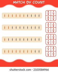 Match by count of cartoon carrot. Match and count game. Educational game for pre shool years kids and toddlers