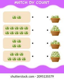 Match by count of cartoon cauliflower. Match and count game. Educational game for pre shool years kids and toddlers