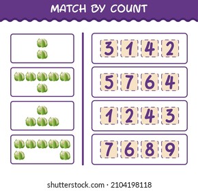 Übereinstimmung nach Anzahl der Cartoon Blumenkohl. Match and count Game. Erziehungsspiel für Kinder und Kleinkinder im Vorschulalter