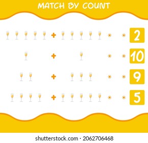 Match by count of cartoon champagne glass. Match and count game. Educational game for pre shool years kids and toddlers