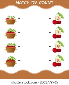 Match by count of cartoon cherry. Match and count game. Educational game for pre shool years kids and toddlers